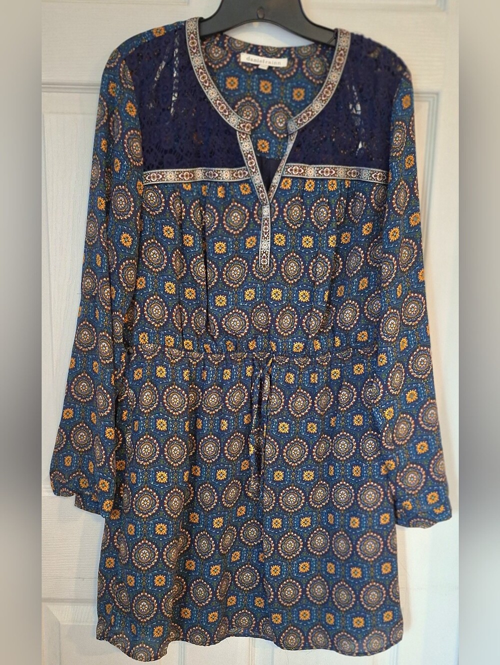Daniel Rainn Boho Printed Tunic Dress Lace Detail Size Large